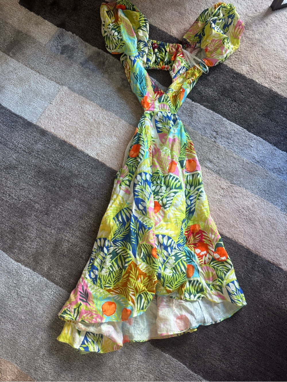 STAUD Yellow Tropical Print Cutout Maxi Dress - Picture 1 of 3